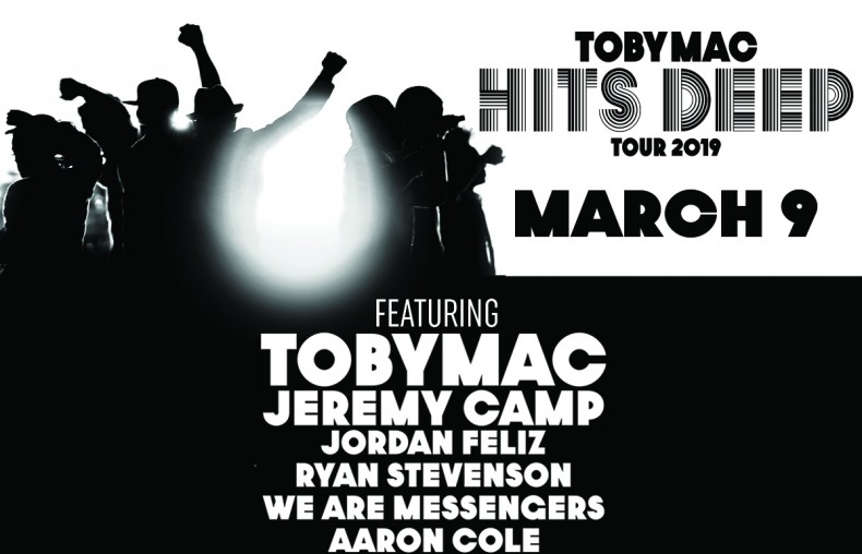 TobyMac Hits Deep Tour 2019 artwork listing additional performers. Jeremy Camp, Jordan Felize, Ryan Stevenson, We Are Messengers, and Aaron Cole